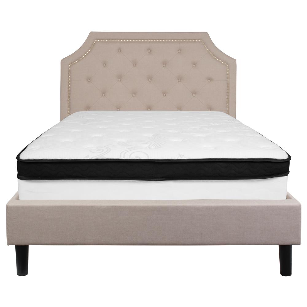 Full Size Platform Bed in Beige Fabric with Memory Foam Mattress. Picture 3