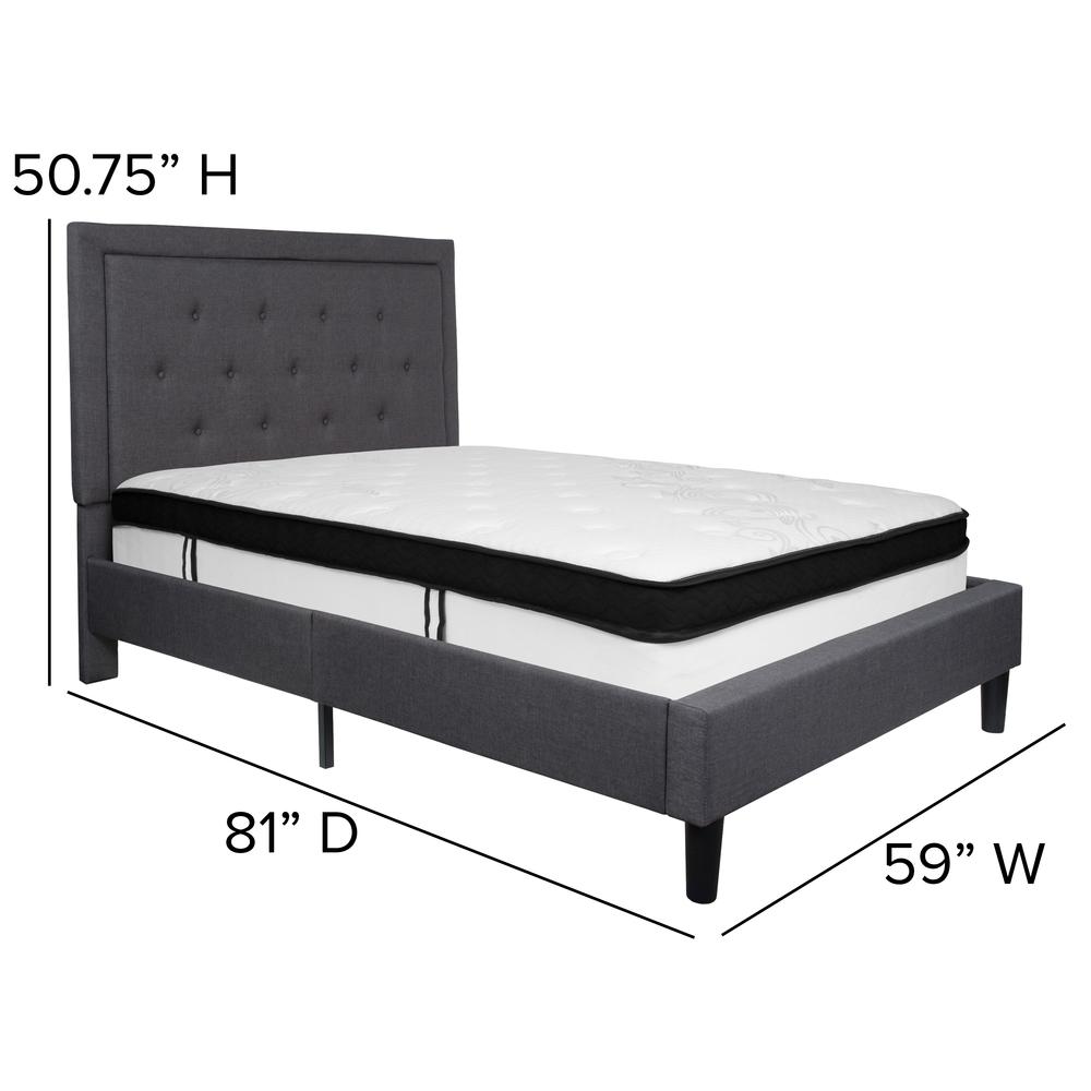 Full Size Panel Tufted Upholstered Platform Bed in Dark Gray Fabric with Memory Foam Mattress. Picture 2