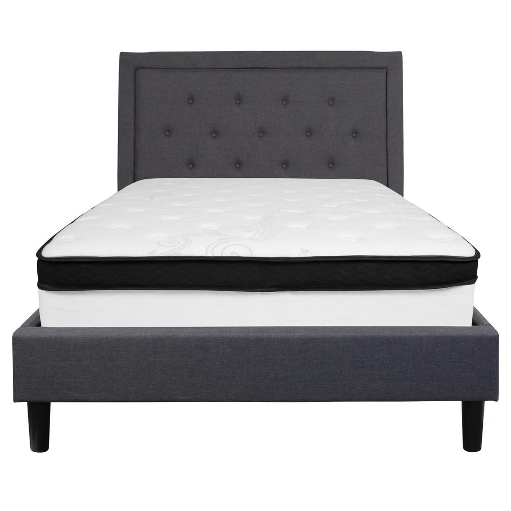 Full Size Panel Tufted Upholstered Platform Bed in Dark Gray Fabric with Memory Foam Mattress. Picture 3