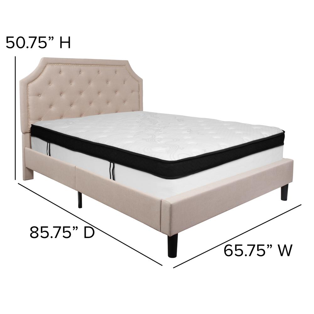 Queen Size Arched Tufted Upholstered Platform Bed in Beige Fabric with Memory Foam Mattress. Picture 2