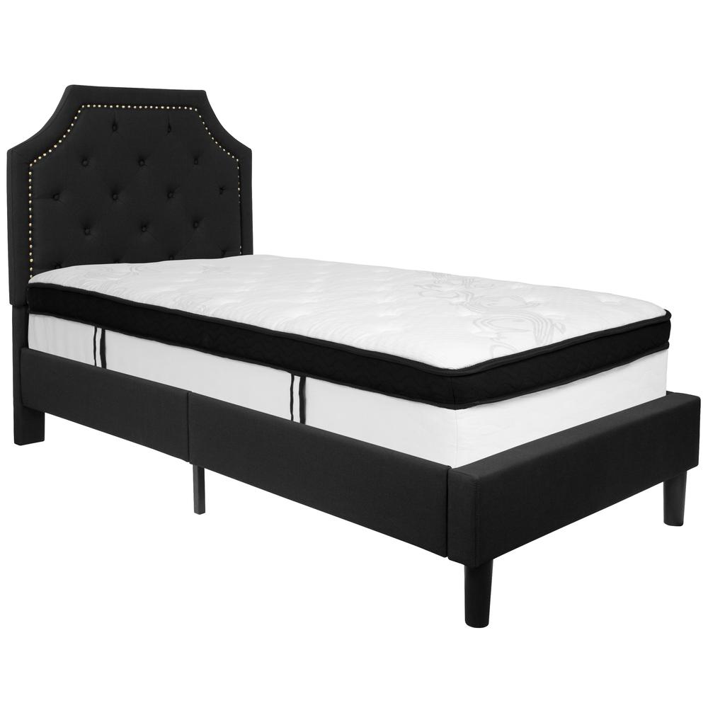 Twin Size Platform Bed in Black Fabric with Memory Foam Mattress. Picture 2