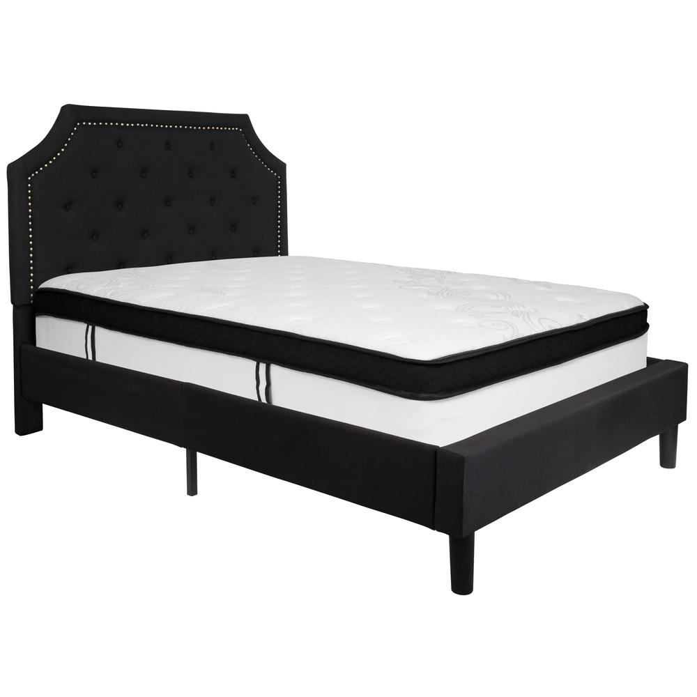 Full Size Arched Tufted Upholstered Platform Bed in Black Fabric with Memory Foam Mattress. Picture 1