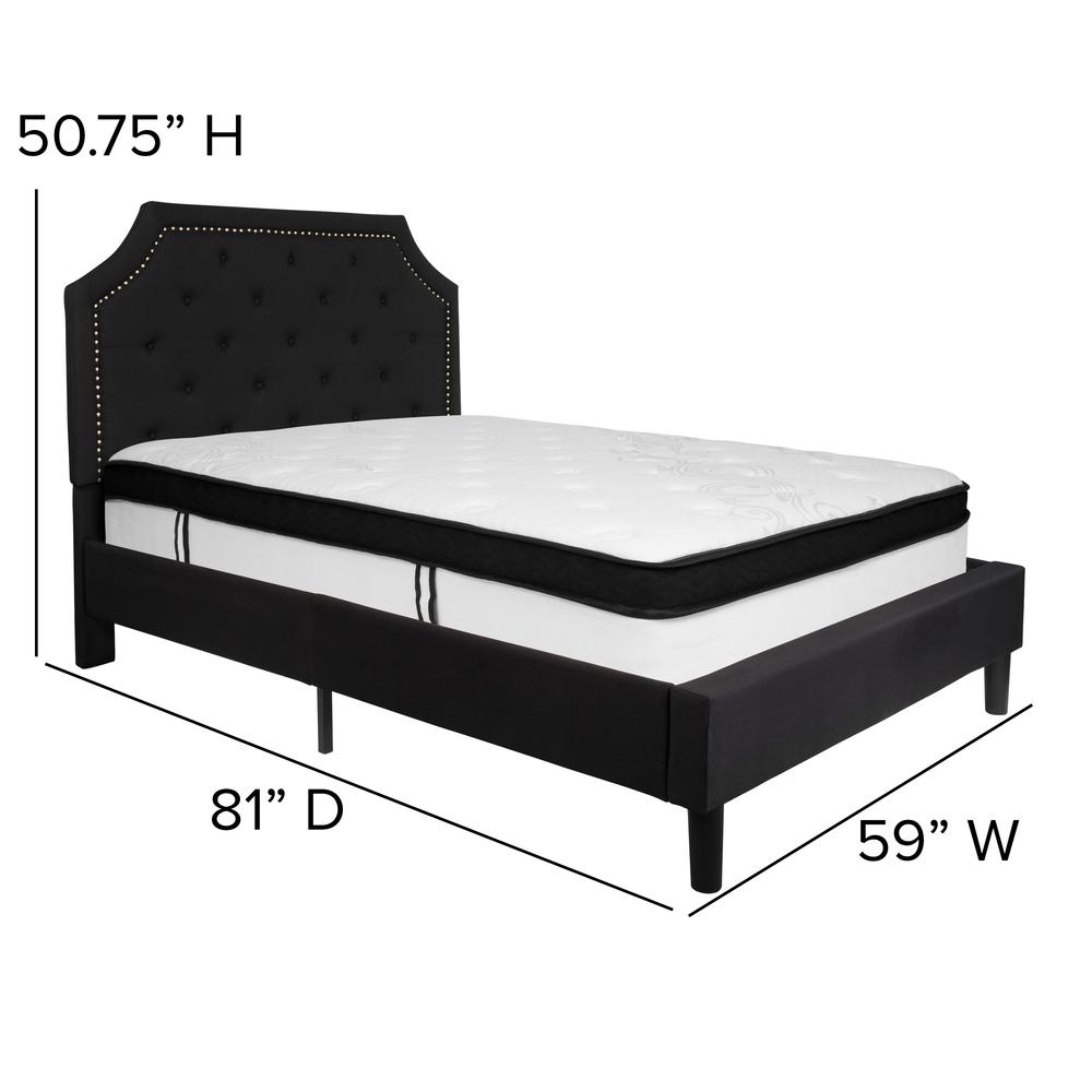 Full Size Arched Tufted Upholstered Platform Bed in Black Fabric with Memory Foam Mattress. Picture 2