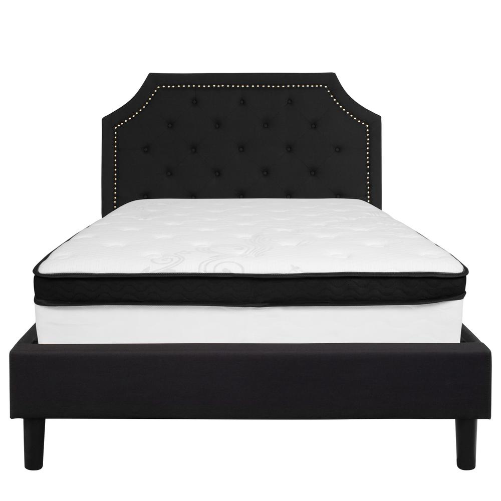 Full Size Arched Tufted Upholstered Platform Bed in Black Fabric with Memory Foam Mattress. Picture 3
