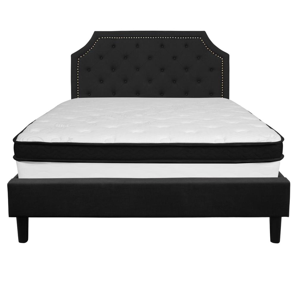 Queen Size Arched Tufted Upholstered Platform Bed in Black Fabric with Memory Foam Mattress. Picture 3