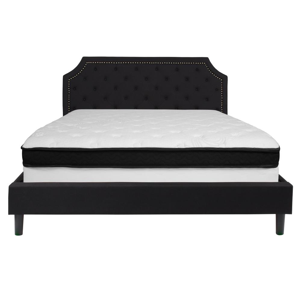 King Size Arched Tufted Upholstered Platform Bed in Black Fabric with Memory Foam Mattress. Picture 3
