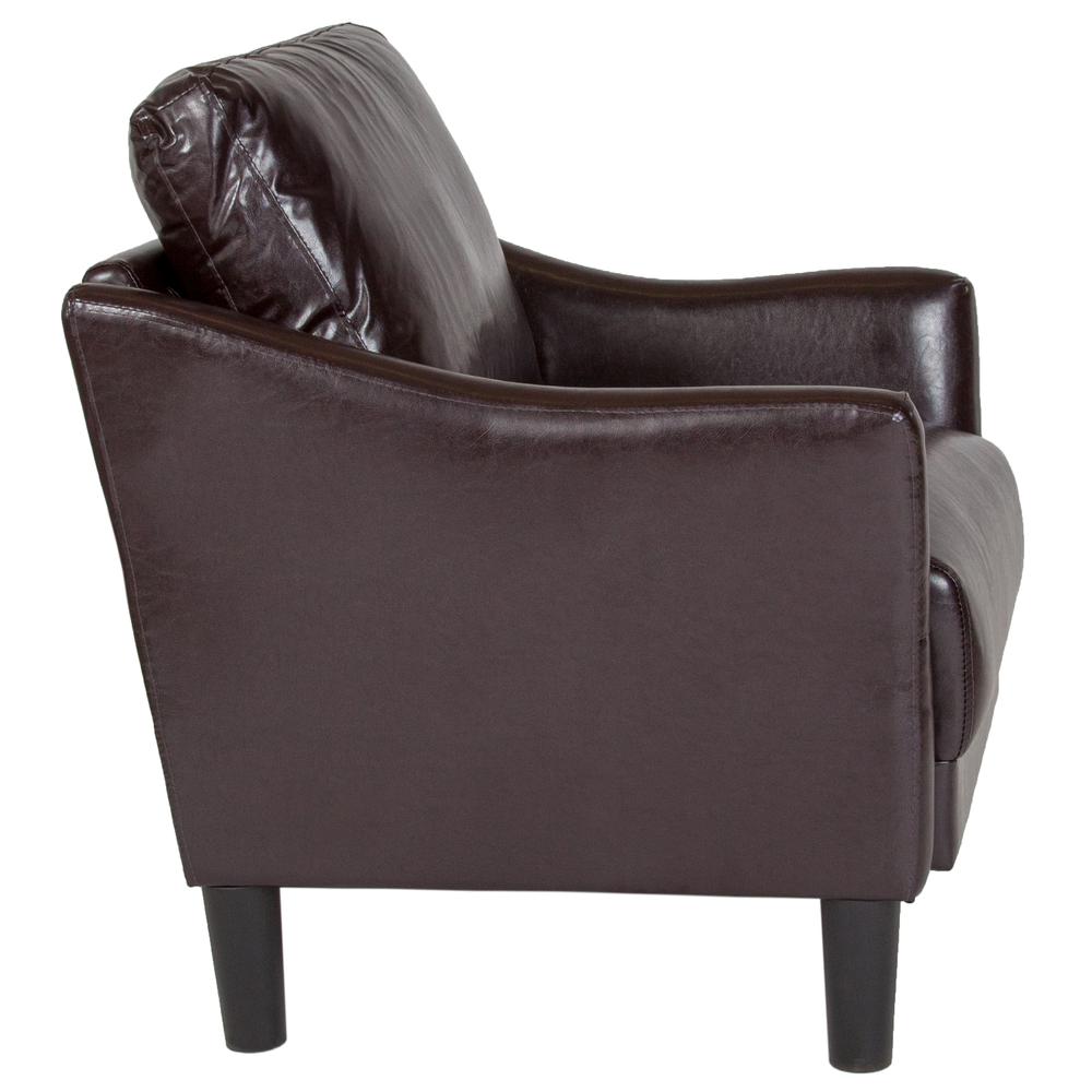Upholstered Living Room Chair with Slanted Arms in Brown LeatherSoft. Picture 2