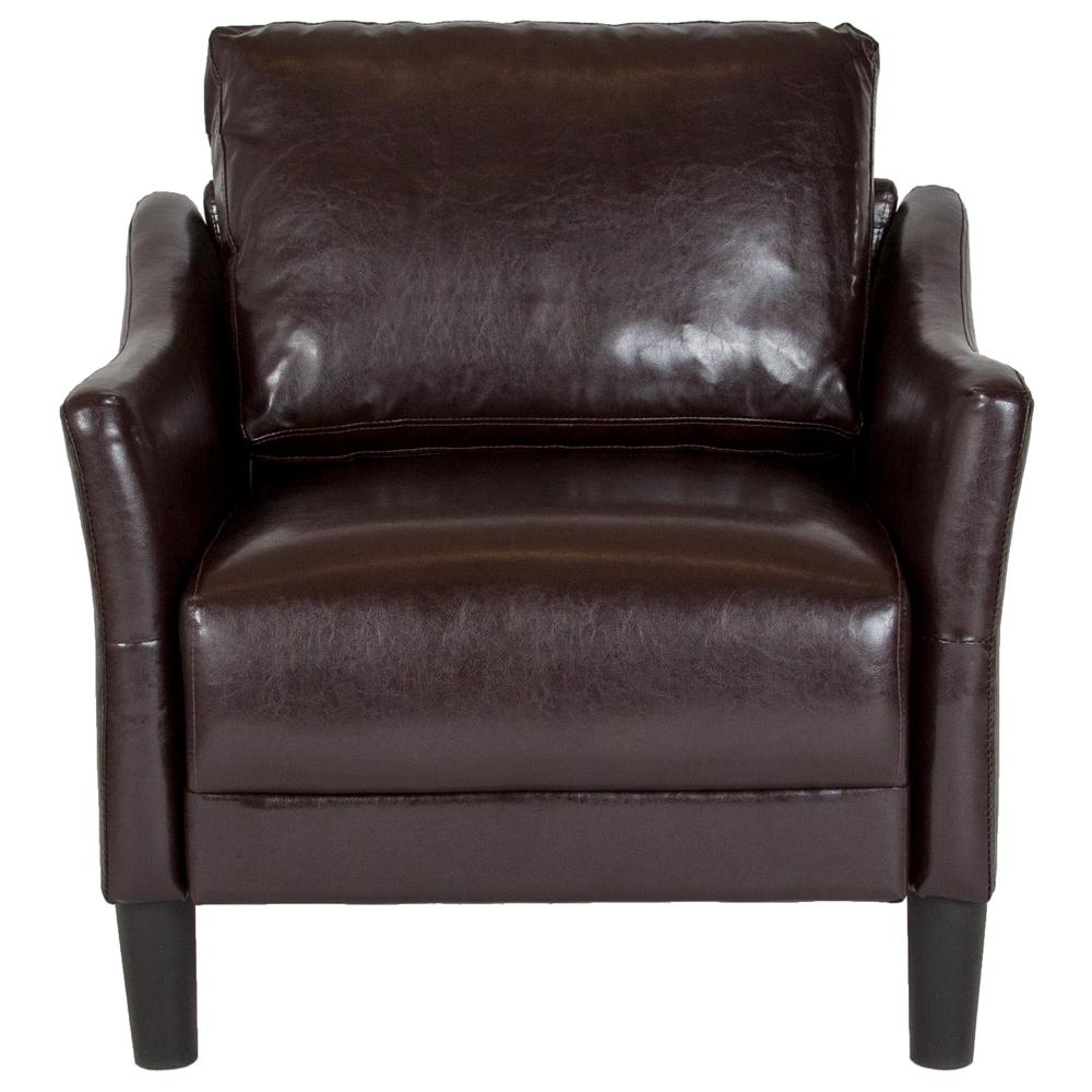 Upholstered Living Room Chair with Slanted Arms in Brown LeatherSoft. Picture 4