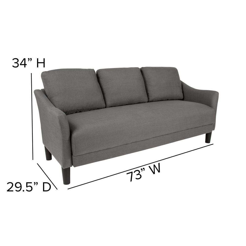 Upholstered Living Room Sofa with Single Cushion Seat and Slanted Arms in Dark Gray Fabric. Picture 2