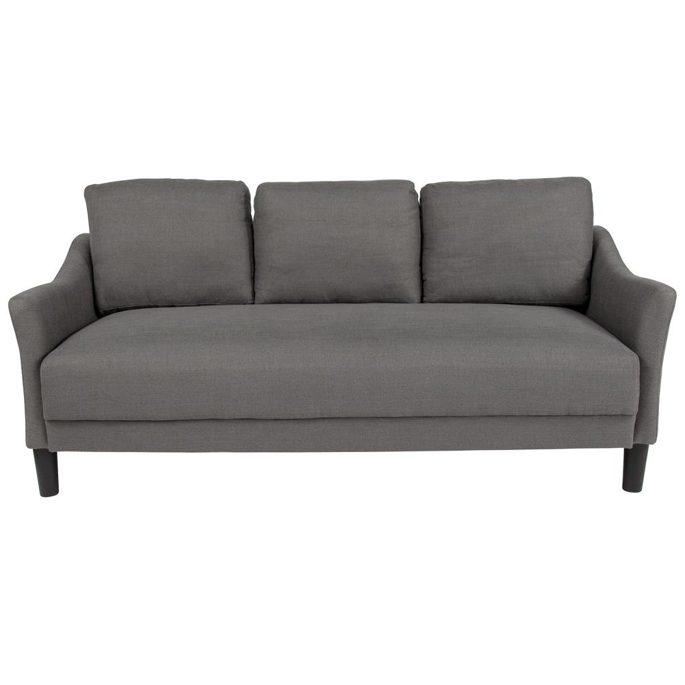 Upholstered Living Room Sofa with Single Cushion Seat and Slanted Arms in Dark Gray Fabric. Picture 5