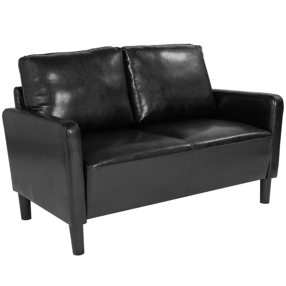 Upholstered Living Room Loveseat with Straight Arms in Black LeatherSoft. The main picture.