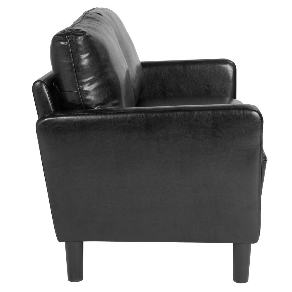 Upholstered Living Room Loveseat with Straight Arms in Black LeatherSoft. Picture 2