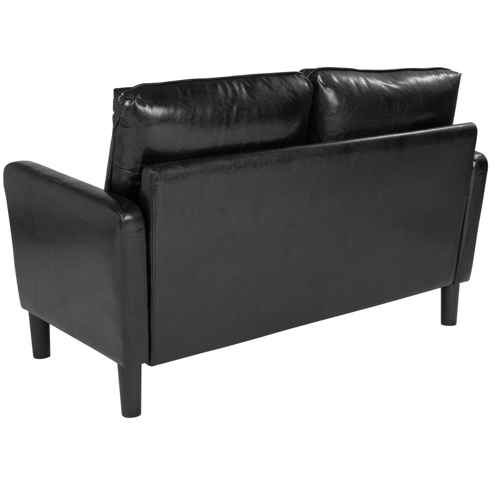 Upholstered Living Room Loveseat with Straight Arms in Black LeatherSoft. Picture 3