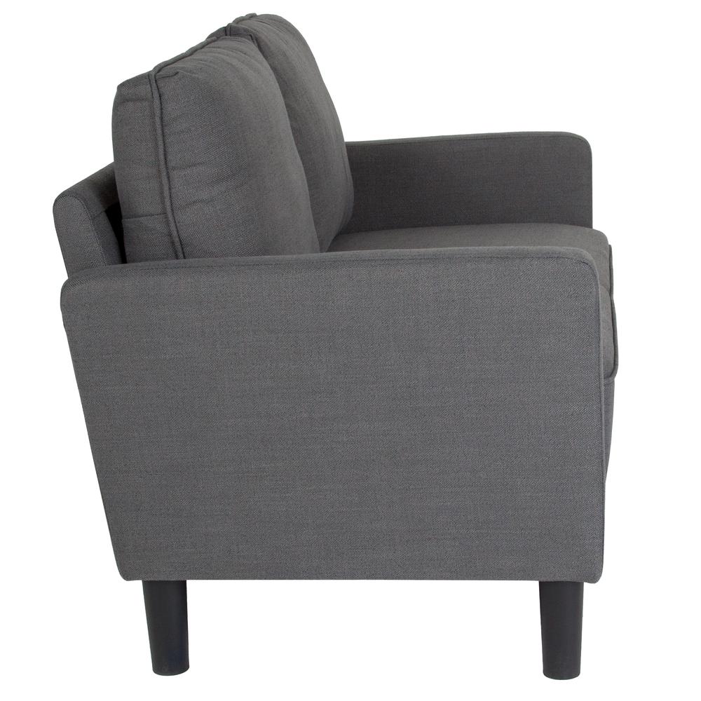 Upholstered Living Room Loveseat with Straight Arms in Dark Gray Fabric. Picture 2