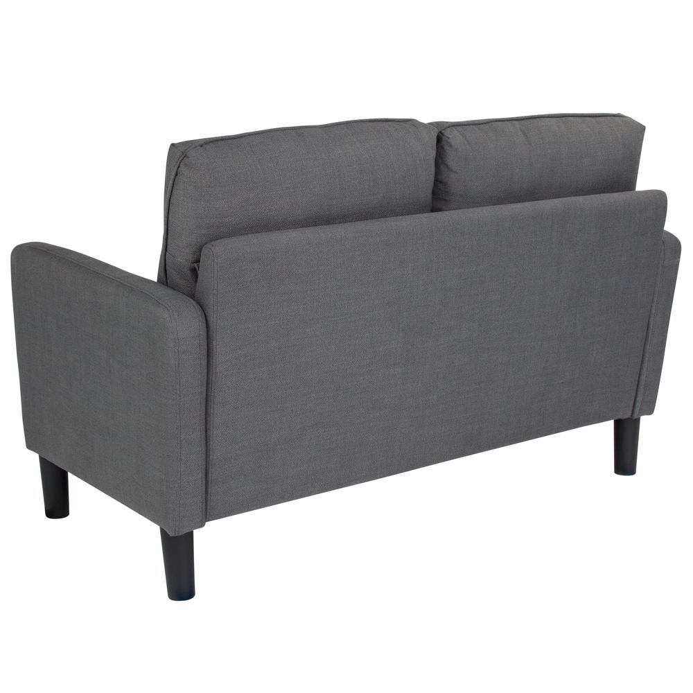 Upholstered Living Room Loveseat with Straight Arms in Dark Gray Fabric. Picture 3