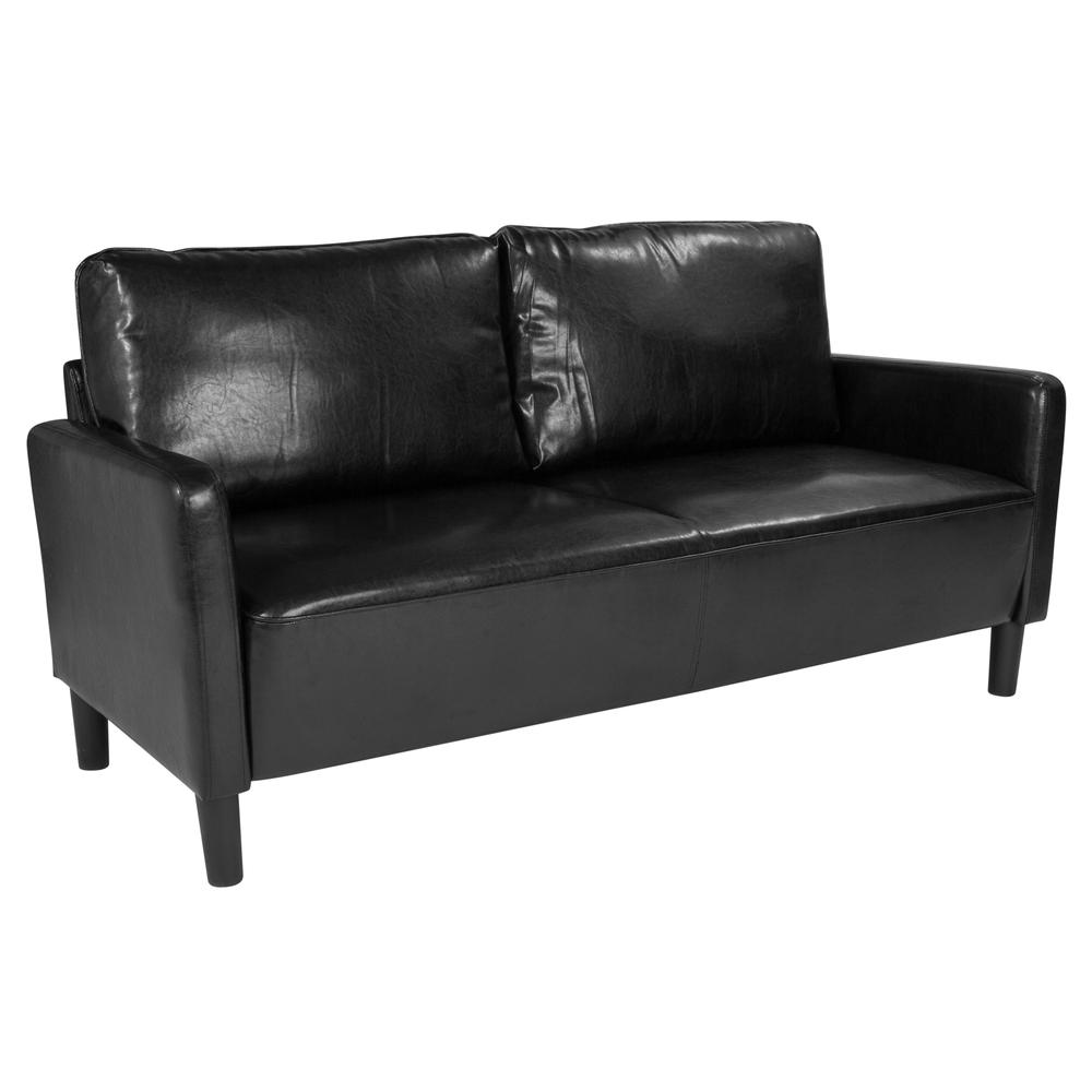 Upholstered Living Room Sofa with Straight Arms in Black LeatherSoft. Picture 1