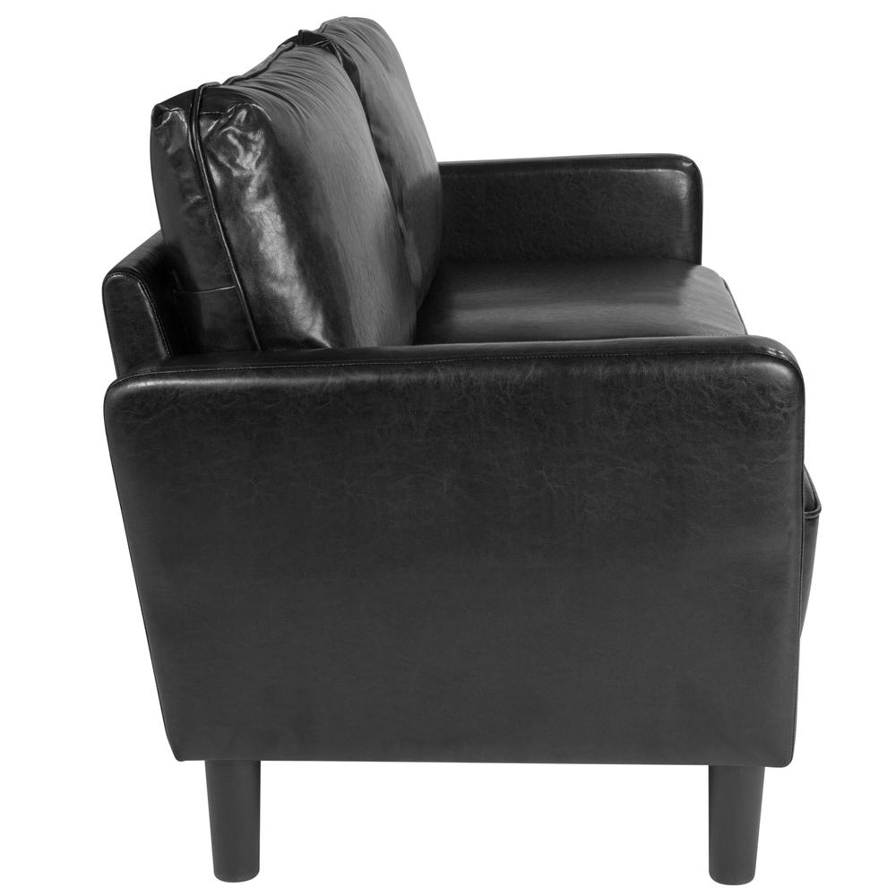 Upholstered Living Room Sofa with Straight Arms in Black LeatherSoft. Picture 2