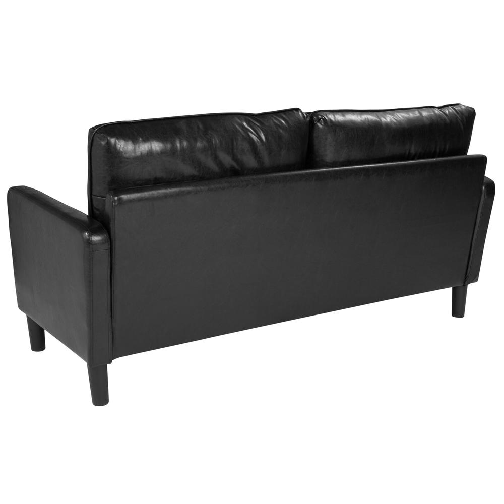 Upholstered Living Room Sofa with Straight Arms in Black LeatherSoft. Picture 3