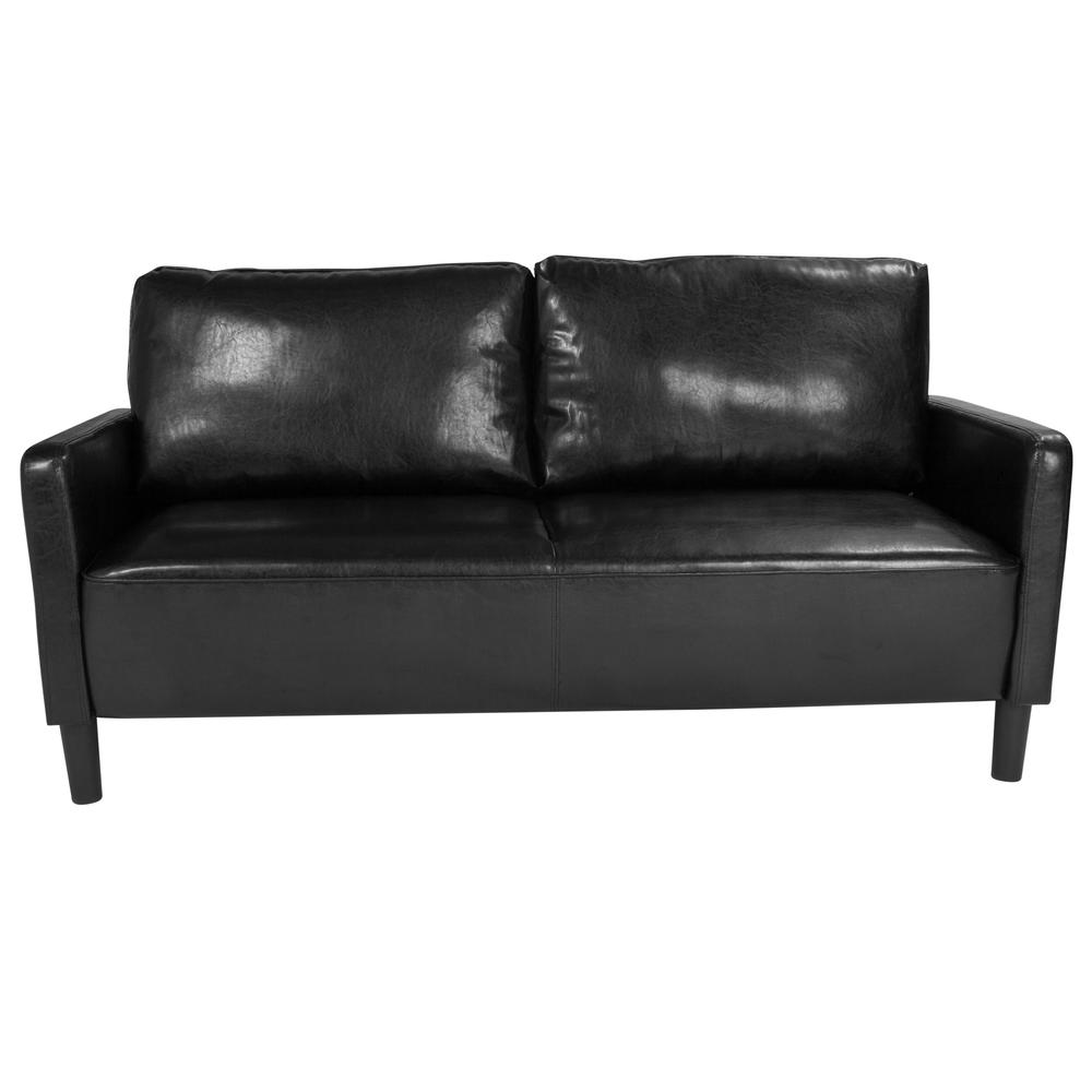 Upholstered Living Room Sofa with Straight Arms in Black LeatherSoft. Picture 4