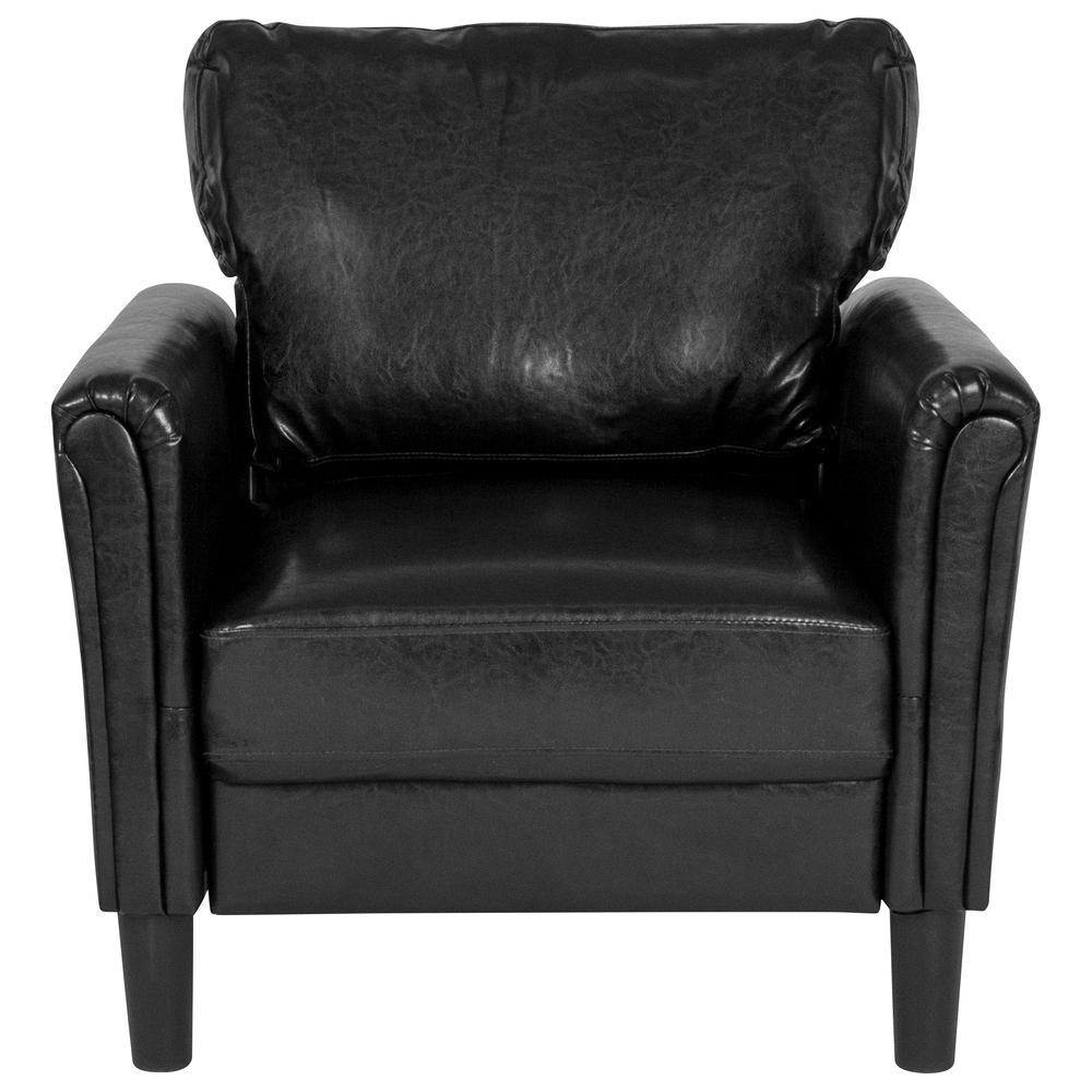 Upholstered Living Room Chair with Tailored Arms in Black LeatherSoft. Picture 4