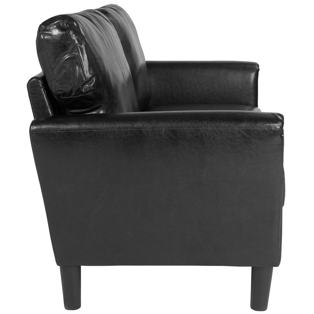 Upholstered Living Room Loveseat with Tailored Arms in Black LeatherSoft. Picture 2