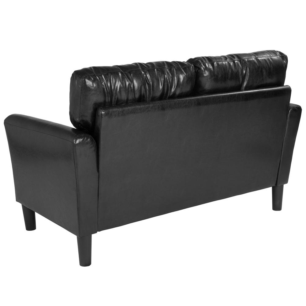 Upholstered Living Room Loveseat with Tailored Arms in Black LeatherSoft. Picture 3