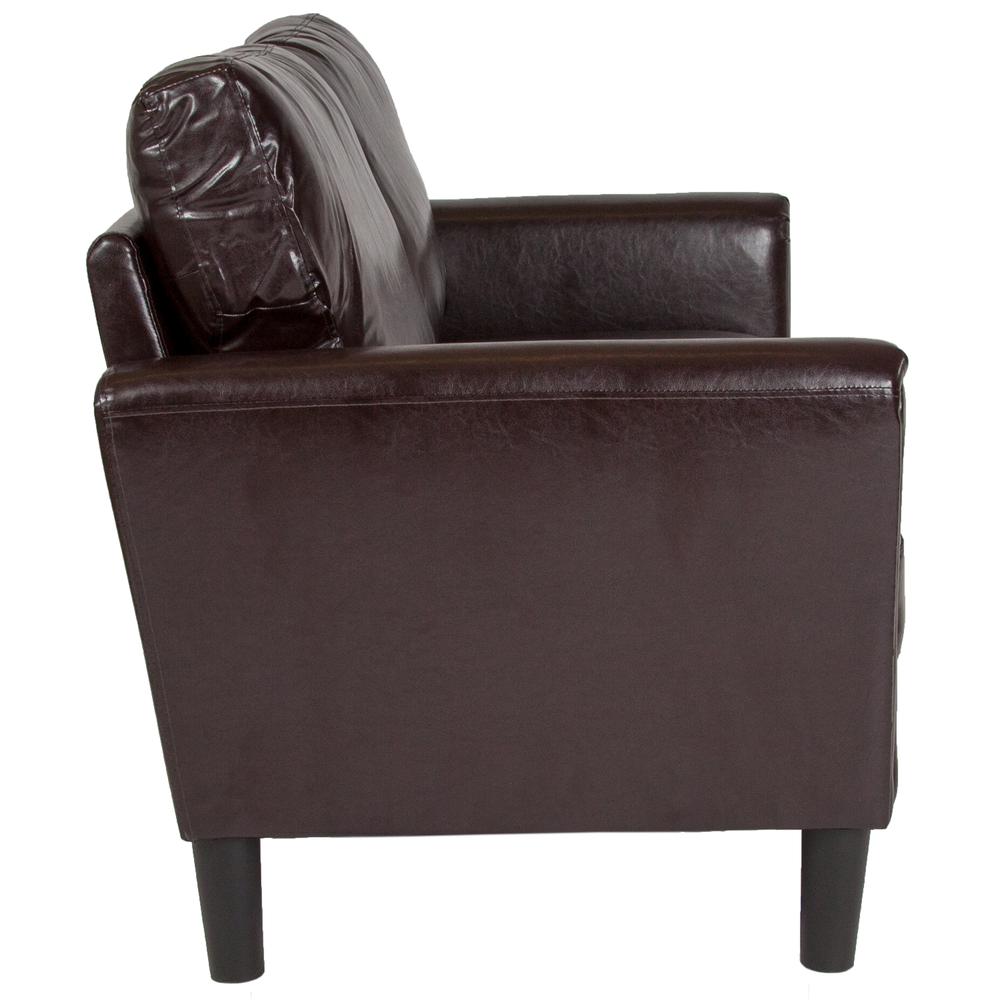 Upholstered Living Room Loveseat with Tailored Arms in Brown LeatherSoft. Picture 2