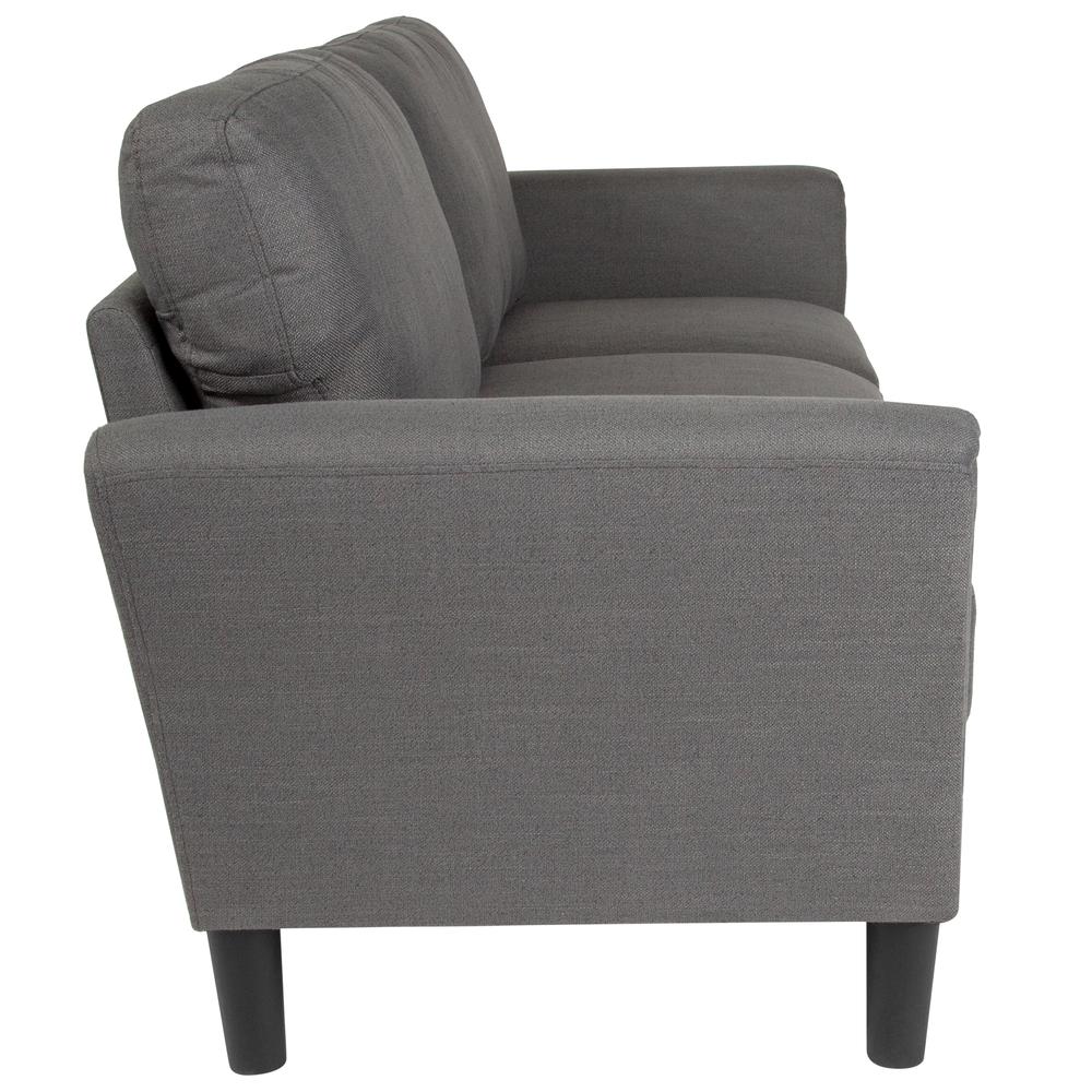 Upholstered Living Room Sofa with Tailored Arms in Dark Gray Fabric. Picture 2