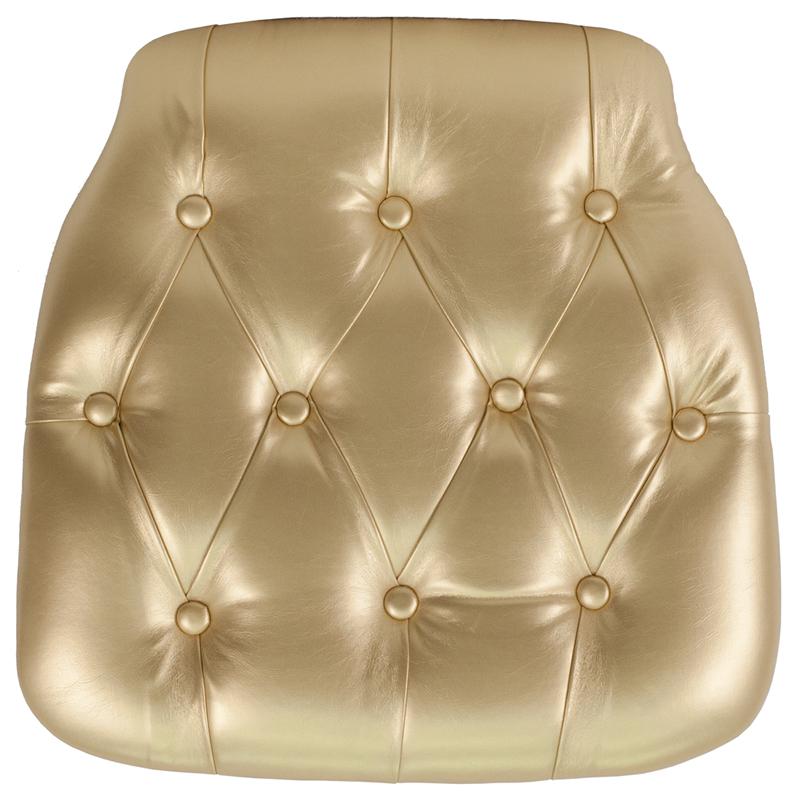 Hard Gold Tufted Vinyl Chiavari Chair Cushion. Picture 1