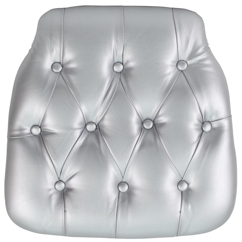 Hard Silver Tufted Vinyl Chiavari Chair Cushion. Picture 1
