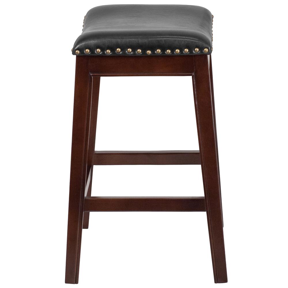 26'' High Backless Cappuccino Wood Counter Height Stool with Black LeatherSoft Saddle Seat. Picture 2