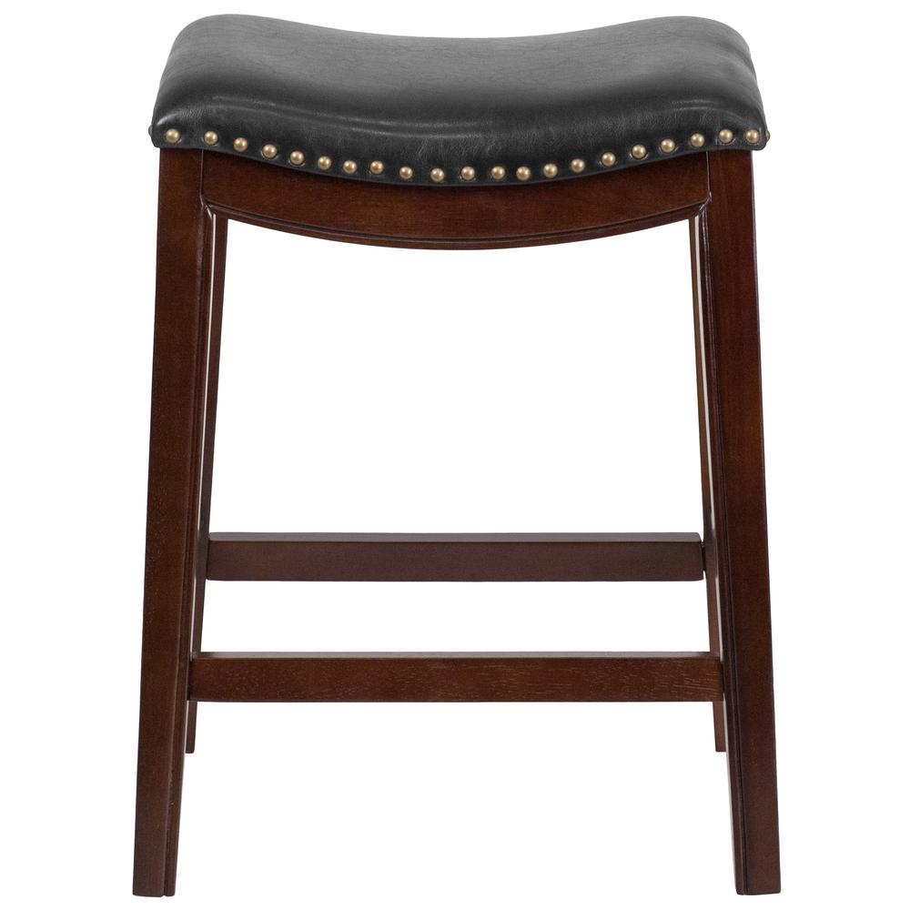 26'' High Backless Cappuccino Wood Counter Height Stool with Black LeatherSoft Saddle Seat. Picture 3