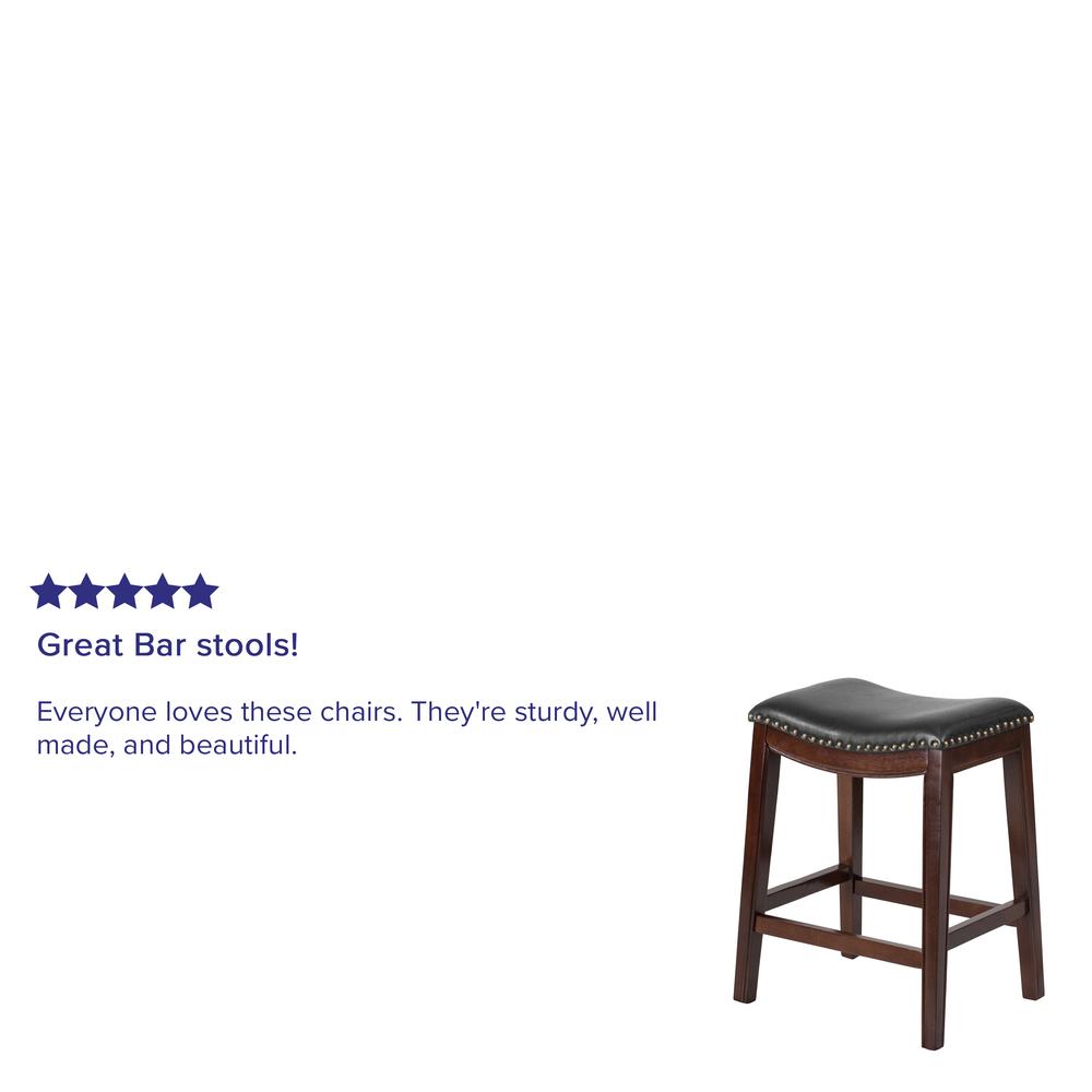 26'' High Backless Cappuccino Wood Counter Height Stool with Black LeatherSoft Saddle Seat. Picture 4