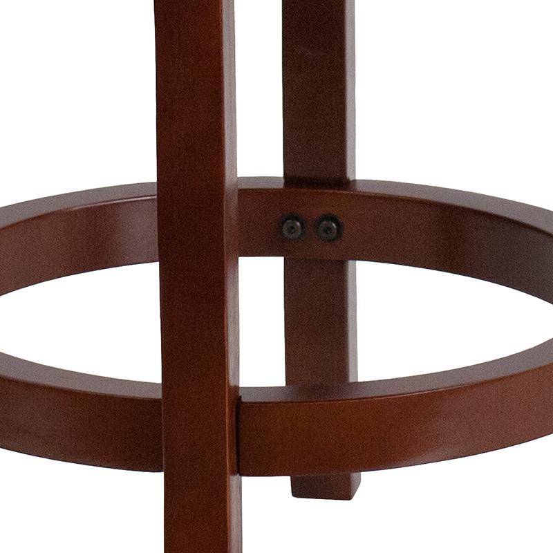 24'' High Backless Light Cherry Wood Counter Height Stool with Black LeatherSoft Swivel Seat. Picture 8