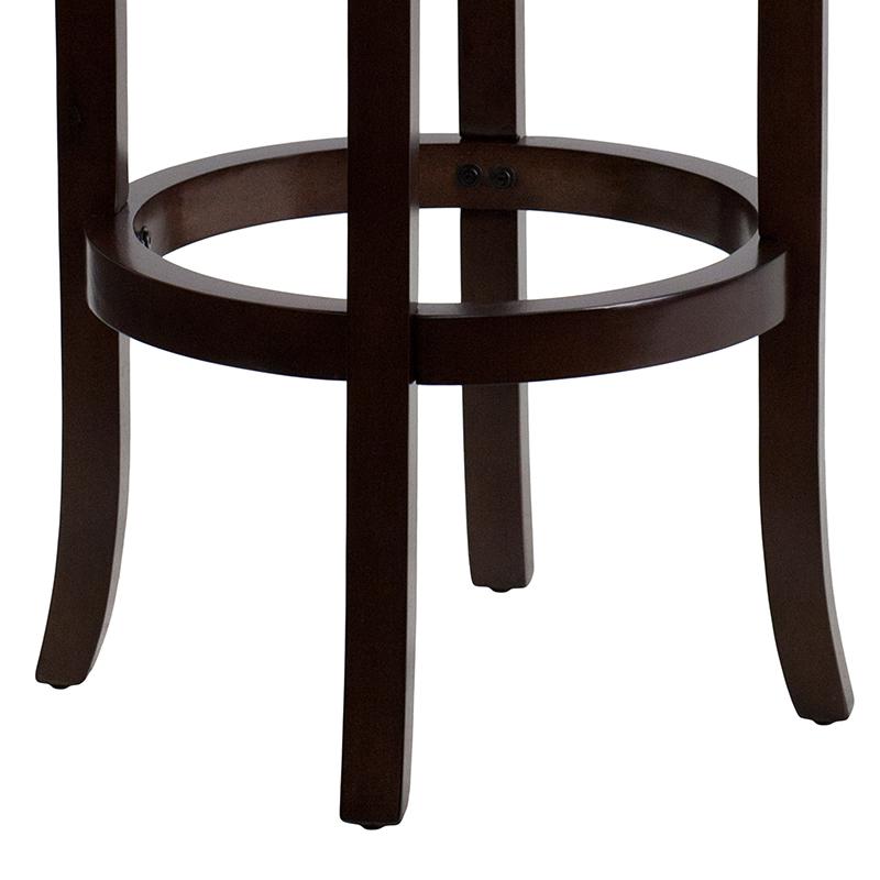29'' High Backless Cappuccino Wood Barstool with Black LeatherSoft Swivel Seat. Picture 8
