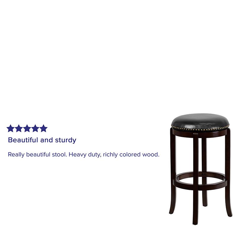 29'' High Backless Cappuccino Wood Barstool with Black LeatherSoft Swivel Seat. Picture 4