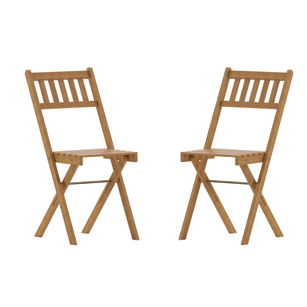 Folding Acacia Wood Patio Bistro Chairs, Set of 2. Picture 3