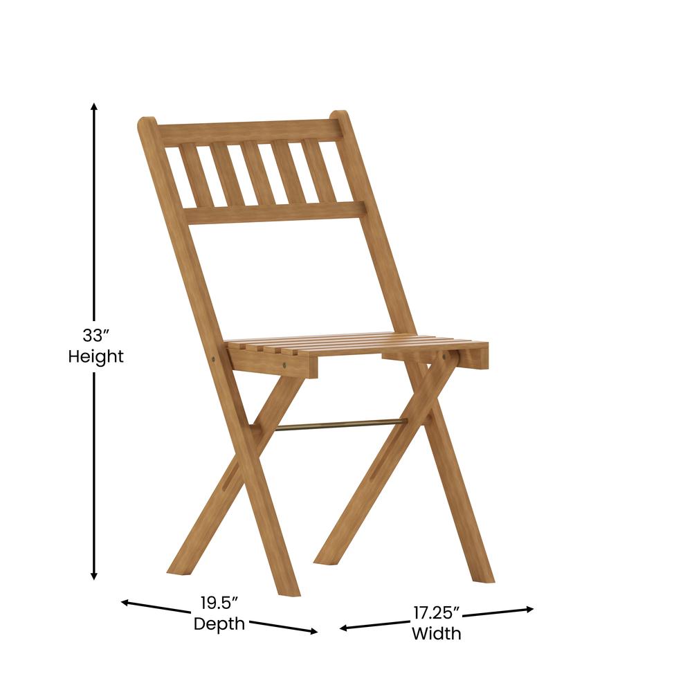 Folding Acacia Wood Patio Bistro Chairs, Set of 2. Picture 6