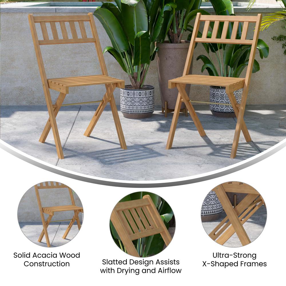 Folding Acacia Wood Patio Bistro Chairs, Set of 2. Picture 5