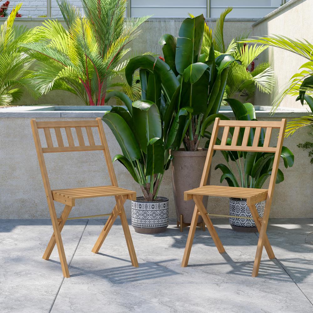 Folding Acacia Wood Patio Bistro Chairs, Set of 2. Picture 1