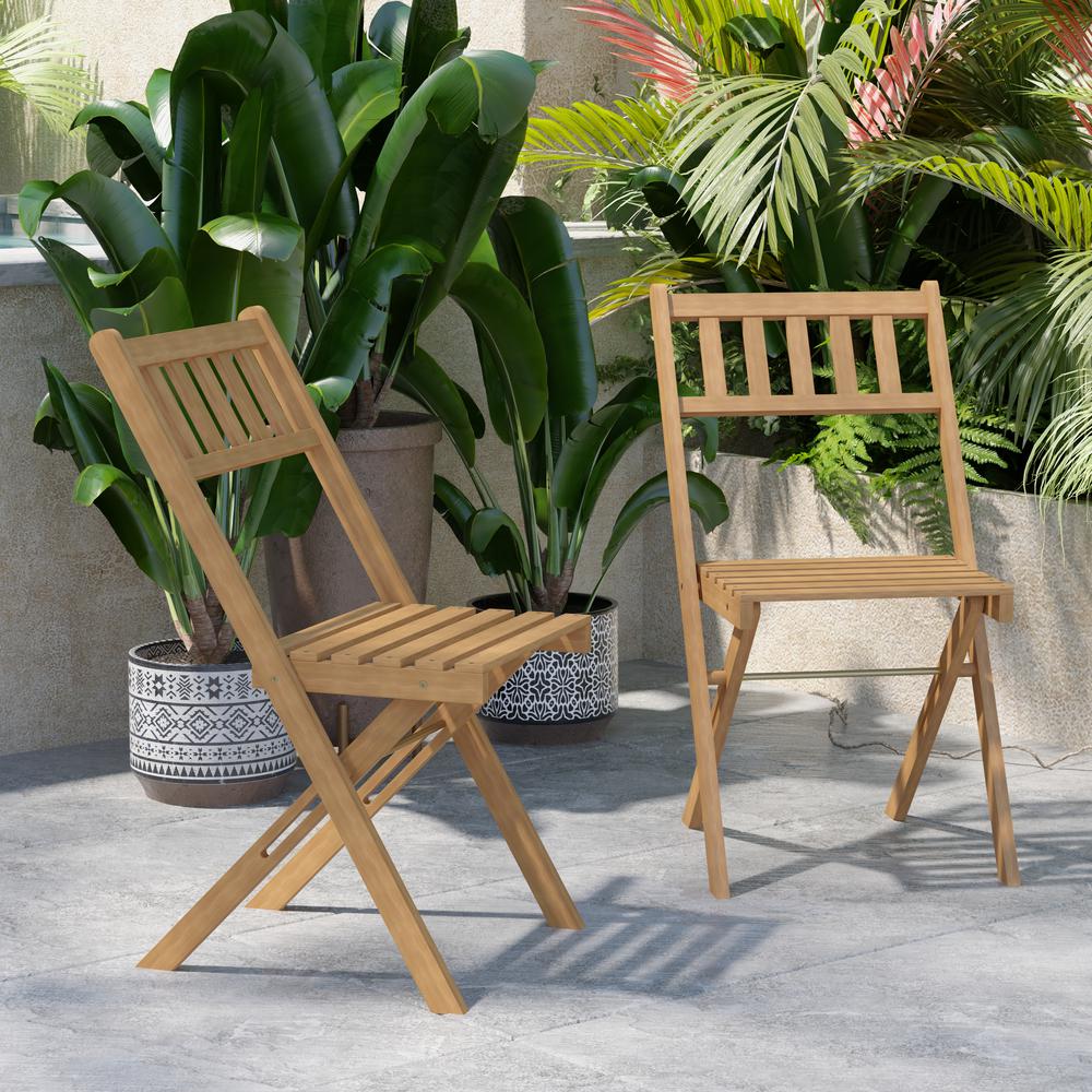 Folding Acacia Wood Patio Bistro Chairs, Set of 2. Picture 7