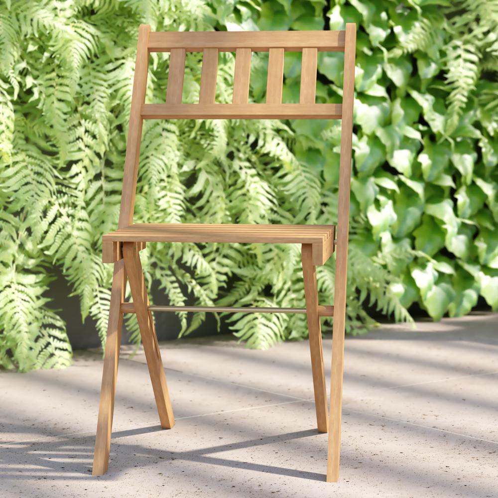 Folding Acacia Wood Patio Bistro Chairs, Set of 2. Picture 8