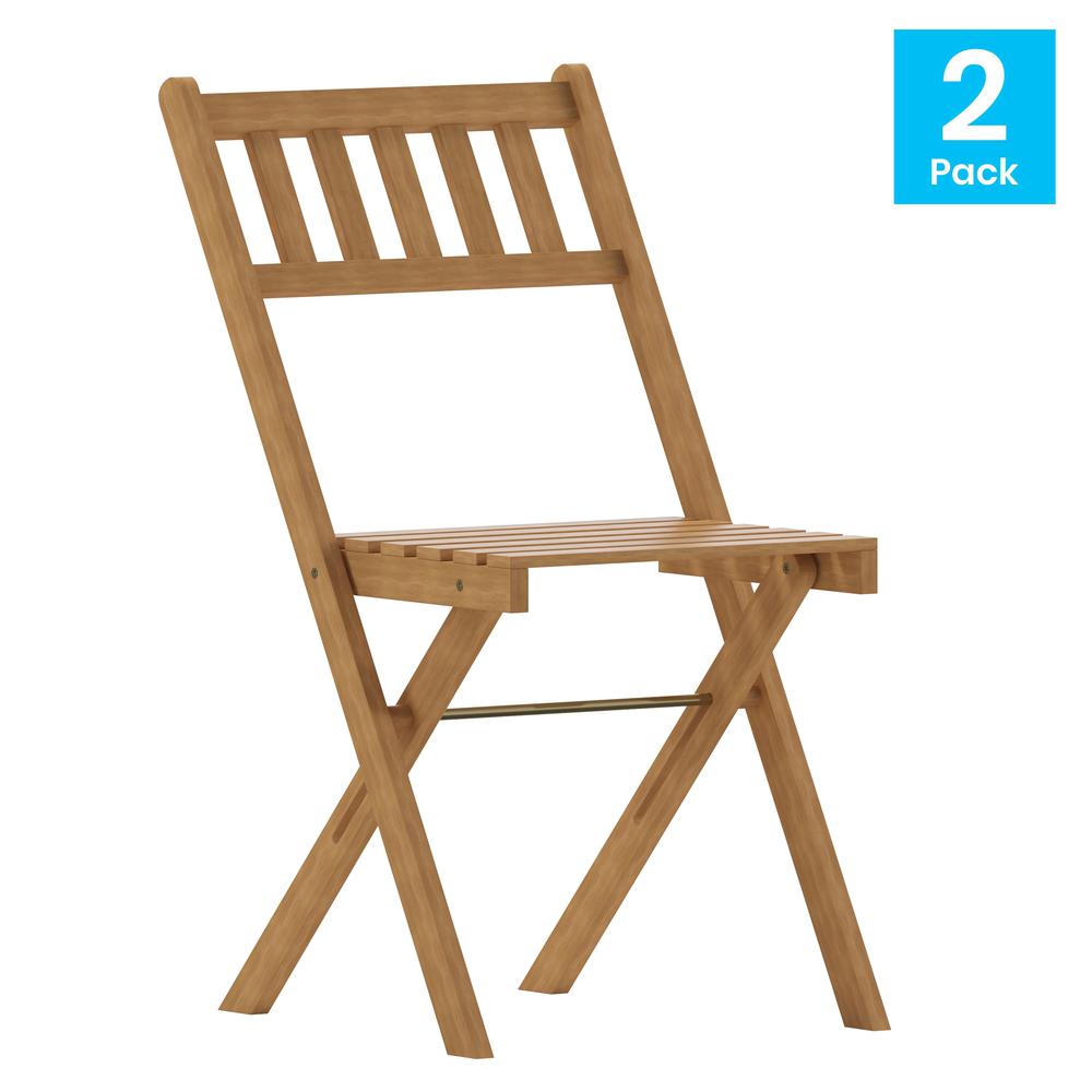 Folding Acacia Wood Patio Bistro Chairs, Set of 2. Picture 2