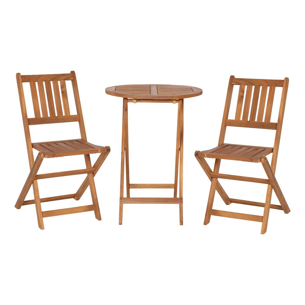 3 Piece Folding Patio Bistro Set, Acacia Wood Table and 2 Chair Set. Picture 2