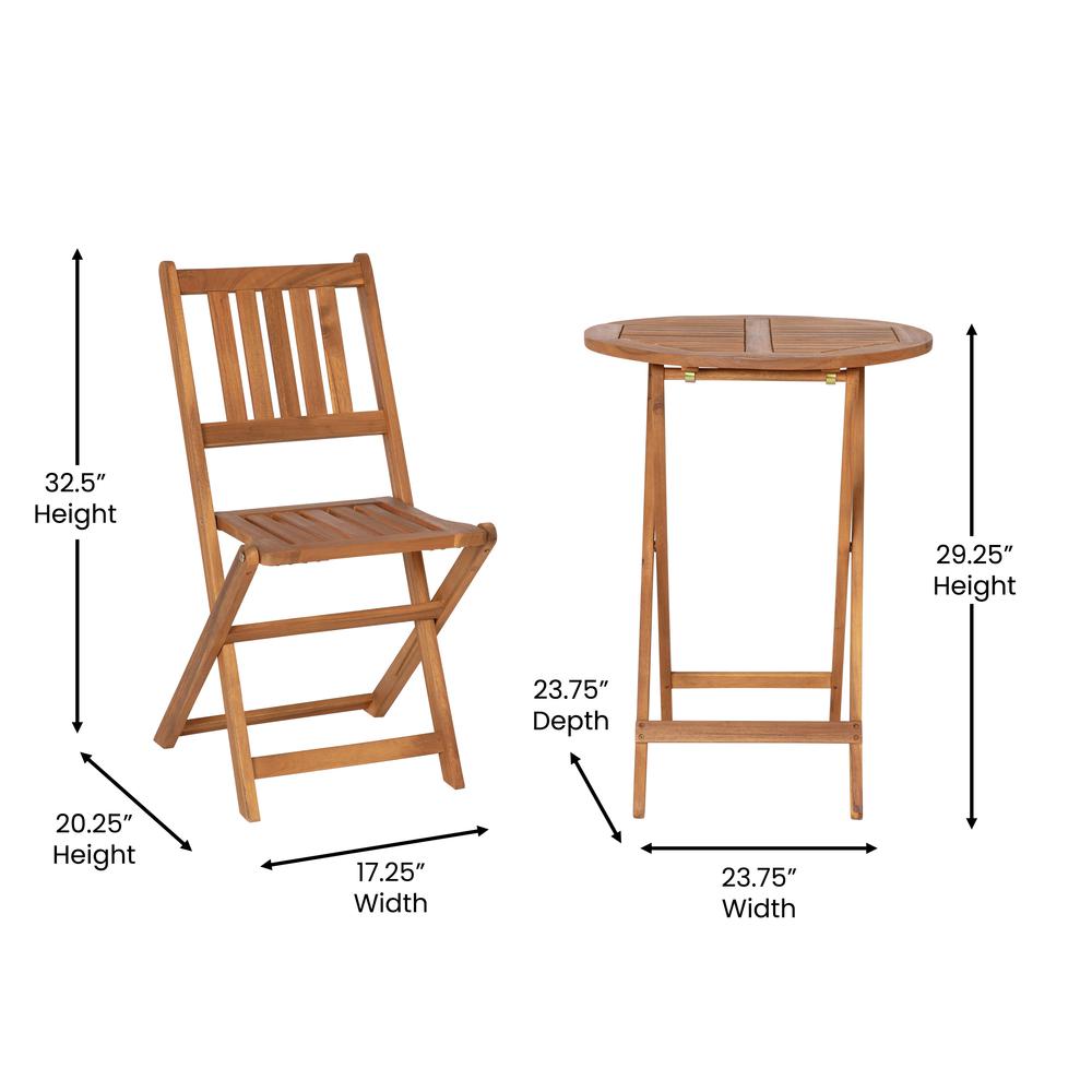 3 Piece Folding Patio Bistro Set, Acacia Wood Table and 2 Chair Set. Picture 5