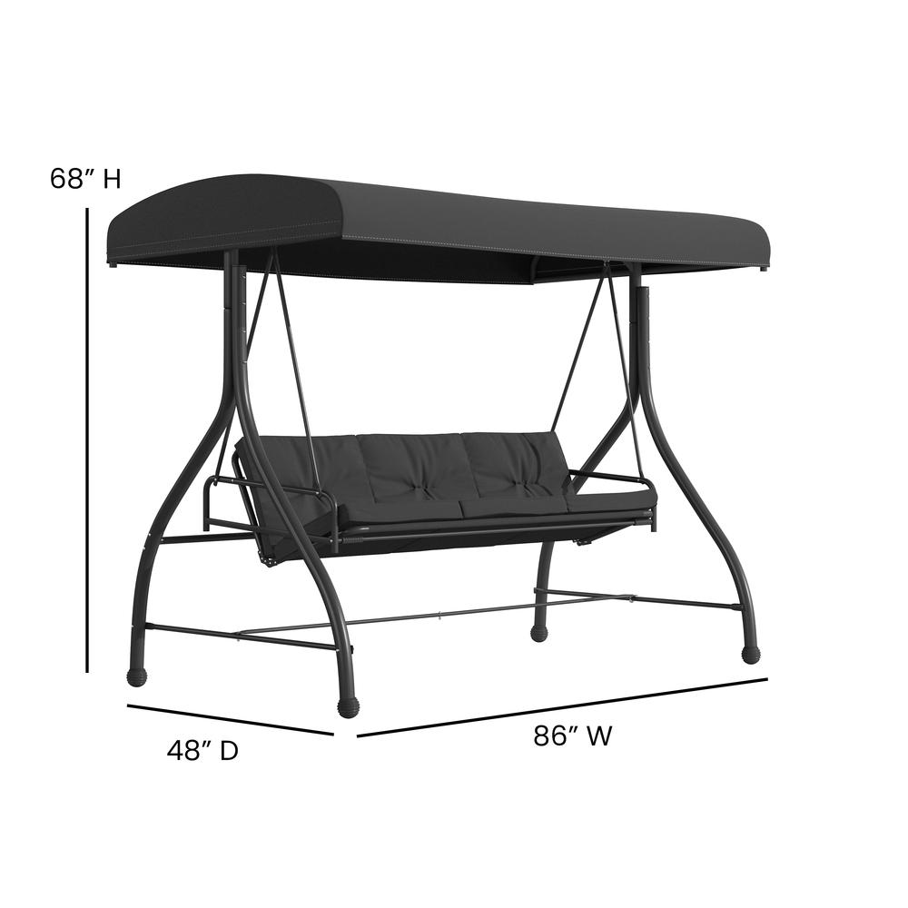 3-Seat Steel Converting Patio Swing Canopy Hammock with Cushions (Black). Picture 6
