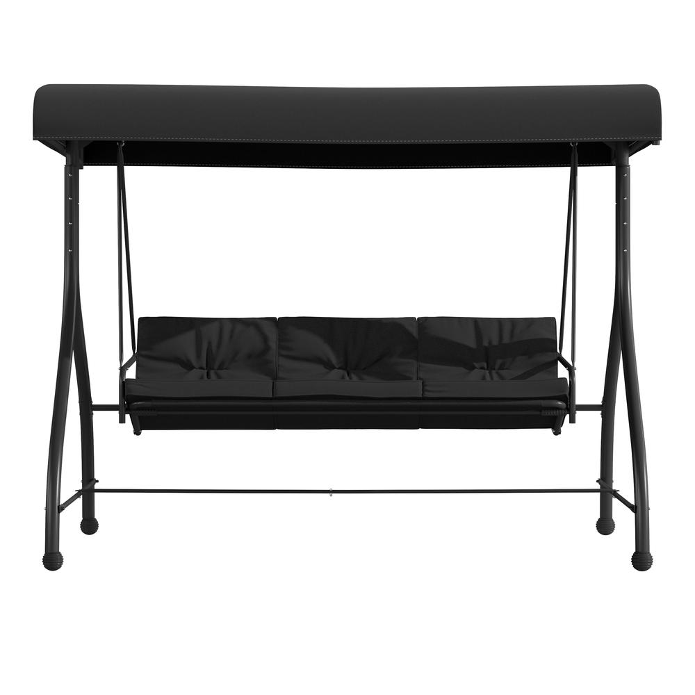 3-Seat Steel Converting Patio Swing Canopy Hammock with Cushions (Black). Picture 11