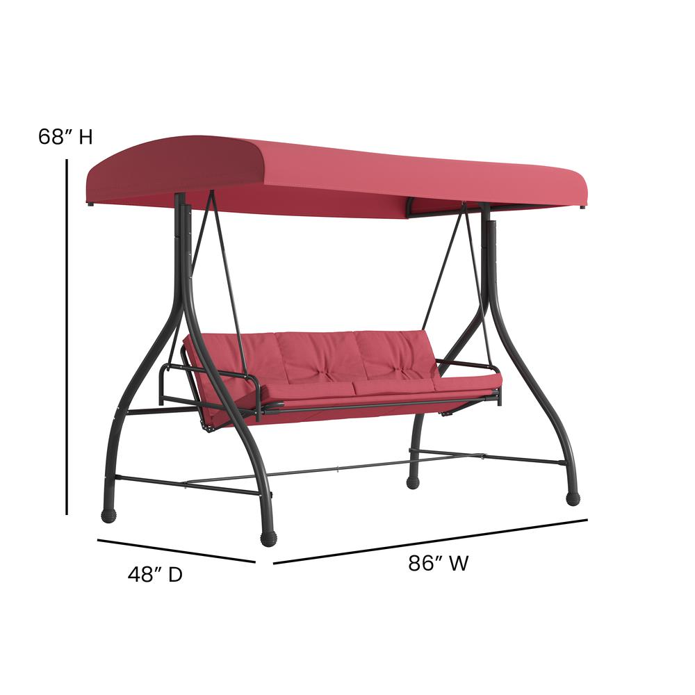 3-Seat Steel Converting Patio Swing Canopy Hammock with Cushions (Maroon). Picture 6