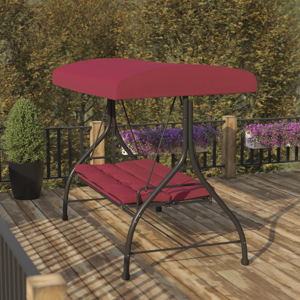 3-Seat Steel Converting Patio Swing Canopy Hammock with Cushions (Maroon). Picture 7