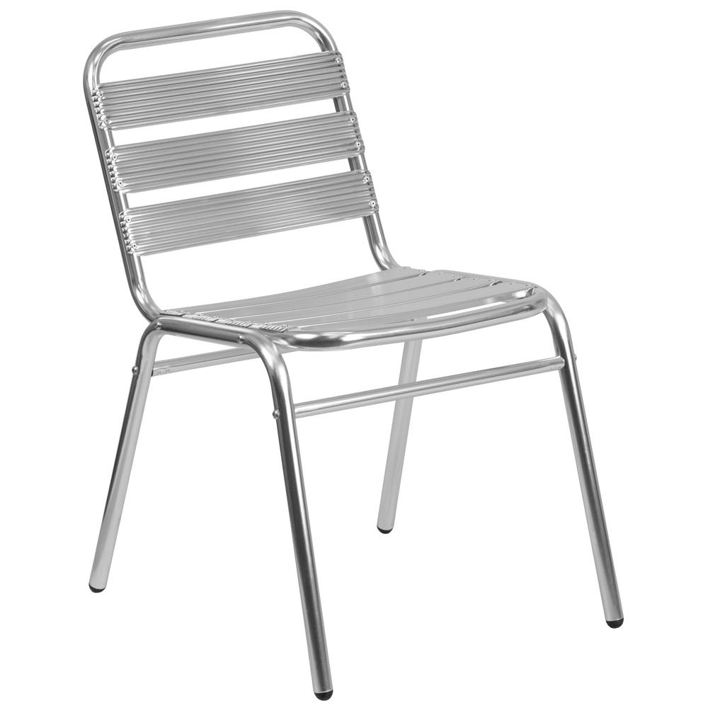 Commercial Aluminum Indoor-Outdoor Restaurant Stack Chair with Triple Slat Back. Picture 2